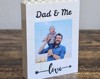 Gepersonaliseerde Daddy & Me LEGO®-steen fotoblok, cadeau voor papa, wit, bouwsteen, puzzel, cadeau, hem, vader, Vaderdag, opa, opa