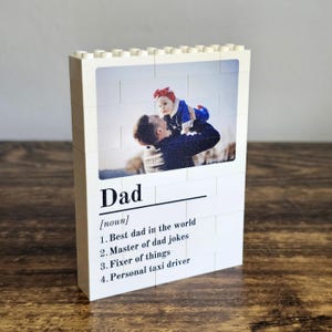 Personalisierte Papa LEGO® Stein Custum Foto-Block, Geschenk für Papa, Substantiv, Baustein, Puzzle, Ihn, Papa, Vatertag, Nachricht, Liste, Liebe