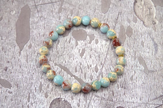 Blue Imperial Jasper Beaded Bracelet | Grounding & Healing Gemstone Jewelry | Handmade Bracelet