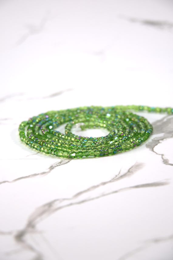 Emerald Serenity AB Seed Bead Waistbeads | Handmade Green Waist Jewelry | Spiritual Adornment| Traditional Waistbeads| Removable Waistbeads|