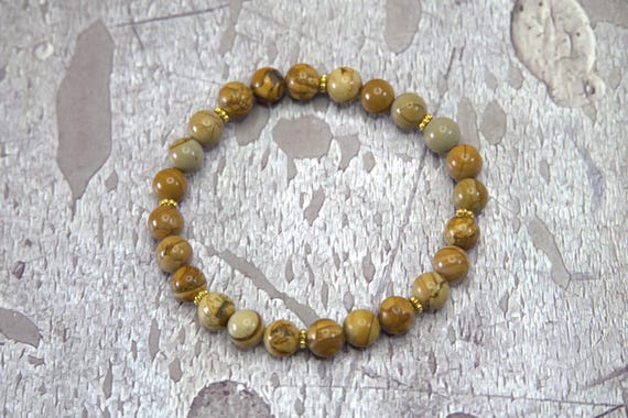 Wooden Jasper Beaded Bracelet – Natural Gemstone Bracelet with Gold Accents
