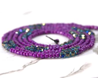 Royal Amethyst Waist Beads – Purple & Iridescent Crystal Accents|Traditional Tie On| Plus Size Waistbeads