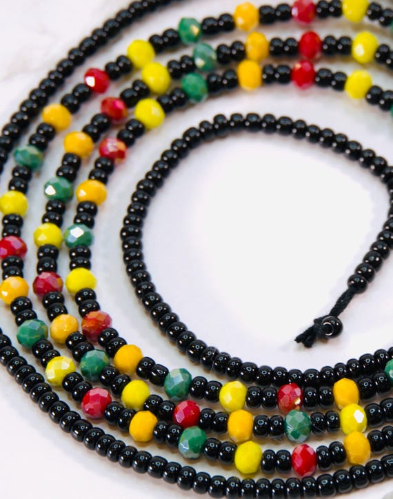 Rasta Queen Waist Beads – Handmade African Waist Jewelry, Adjustable Beaded Body Adornment, Black Red Yellow Green Waist Beads for Women