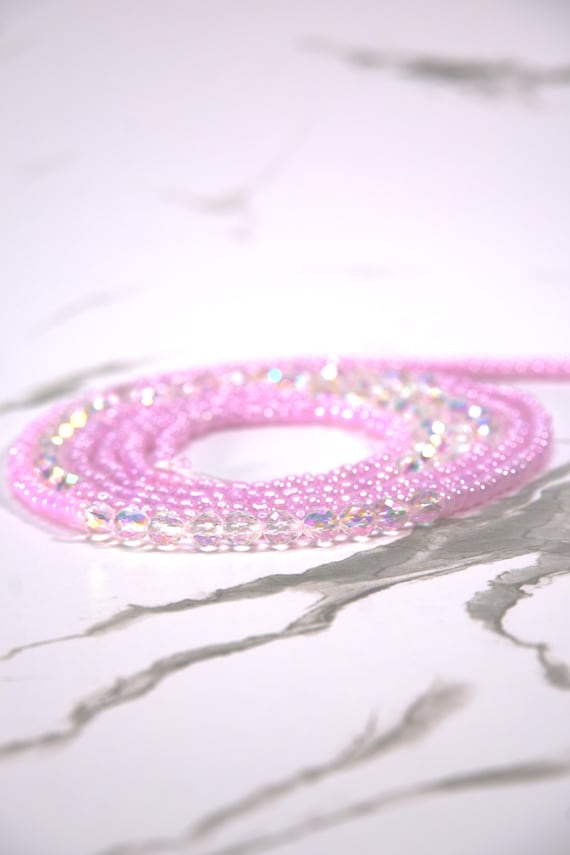 Celestial Harmony Waist Beads – Purple Ceylon & White AB Crystal Glow|Traditional Tie On| Plus Size Waistbeads