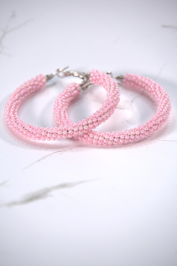 Beaded Hoop Earrings|Solid Color|Hypoallergenic, Lightweight & Customizable