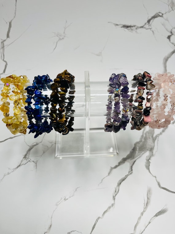 Crystal Gemstone Memory Wire Bracelet – Handmade Stretch Wrap Bracelet – Rhodonite, Amethyst, Citrine, Tiger Eye, Rose Quartz, Lapis Lazuli