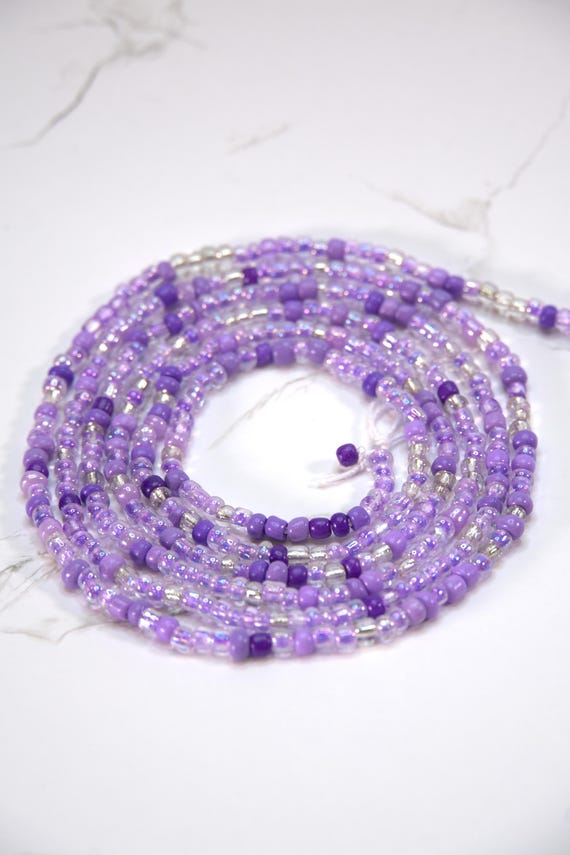 Enchanted Aura Waist Beads – Lilac, Purple & Rainbow Crystal Magic| Traditional Tie On|Waistbeads| Plus Size Waistbeads