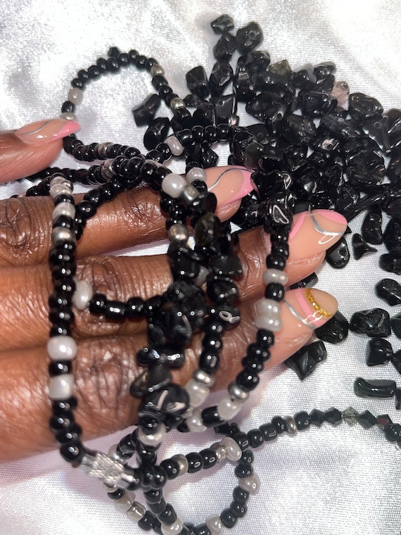 Protection Waistbeads with Obsidian Gemstone| Traditional Waistbeads| Removable Waistbeads| Plus size Waistbeads