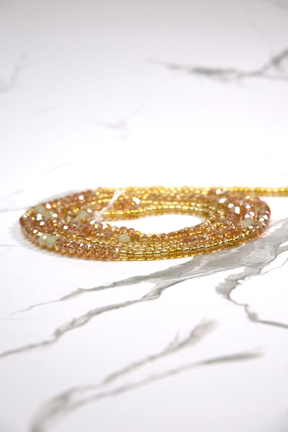 Golden Radiance Crystal Waist Beads – Abundance & Confidence|Traditional Tie On| Plus Size Waistbeads