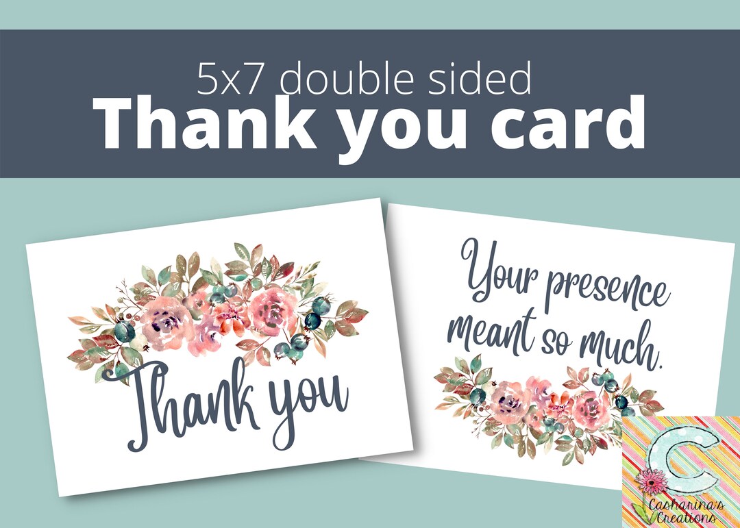 5x7 Printable Floral Thank You Card - Etsy