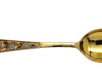 Cucchiaio vintage russo smaltato in argento dorato 875