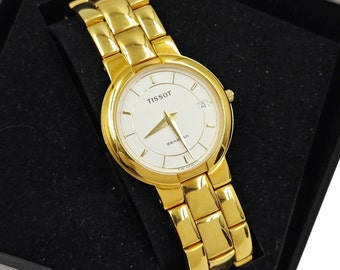 Vintage TISSOT wristwatch date stainless steel gold plated  quartz swiss made with box