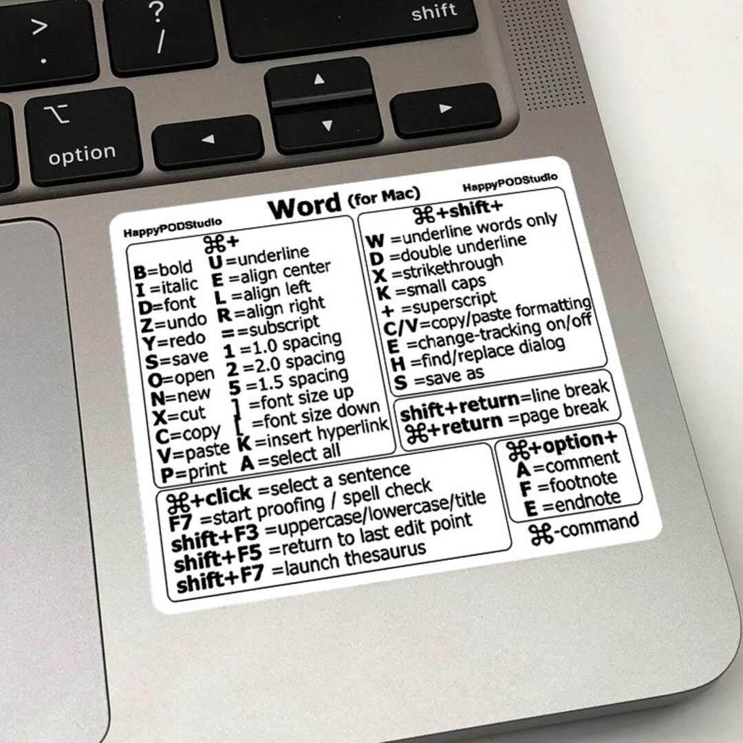 Word (mac) - Vinyl - Fit Any Macbook/imac - Word Shortcuts - Keyboard ...