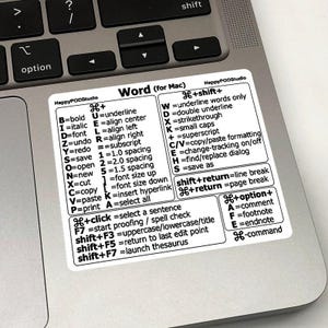 Word (Mac) - Vinyl - fit any Macbook/iMac - Word Shortcuts - Keyboard Shortcuts - Windows Tips - Shortcut Stickers - Mac Keyboard Stickers