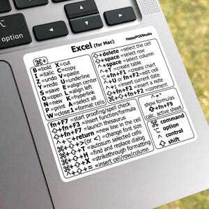 Excel (for Mac) Shortcut Sticker - Vinyl - fit any Macbook/iMac - Excel Stickers - Mac Tip - Time Saver Stickers - Productivity Stickers