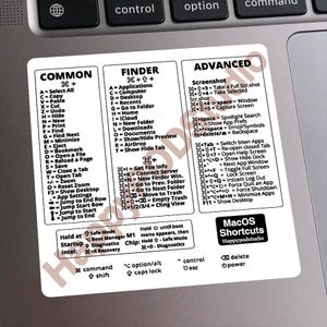 Mac OS Shortcut Sticker - Mac OS Shortcut Decal - shortcut keys guide - Shortcut Tips - Vinyl - Productivity Tools - Shortcut Stickers