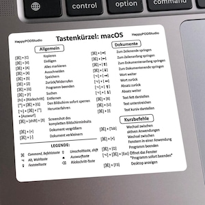 German Mac OS Keyboard Shortcuts Sticker - Quick Reference Guide Keyboard Shortcut Stickers - No-residue Vinyl - Mac Hacks - Keyboard Hacks