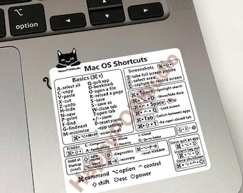 Mac OS Keyboard Shortcut Sticker - Quick Reference Guide