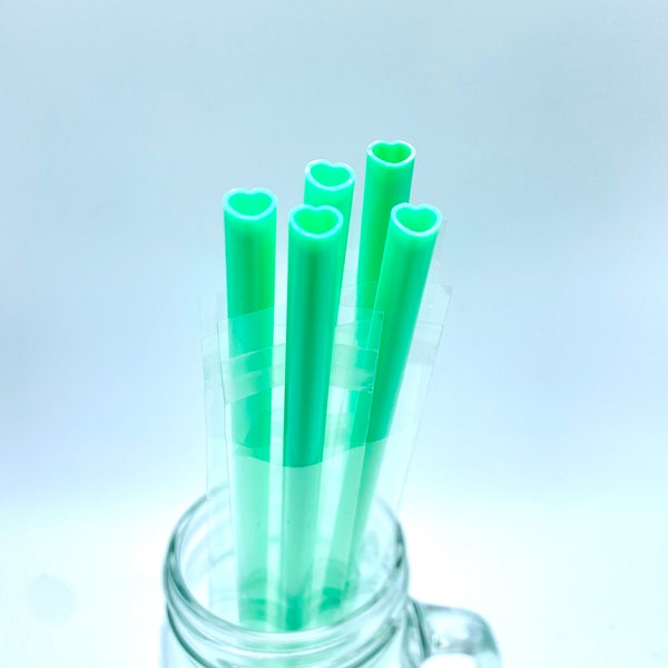 Teal Heart shaped straw - 10" long -  Heart shaped straw - mint green heart shaped straw