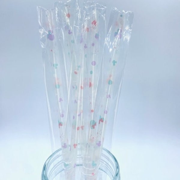 Pastel Mouse print reusable plastic straw 10inch