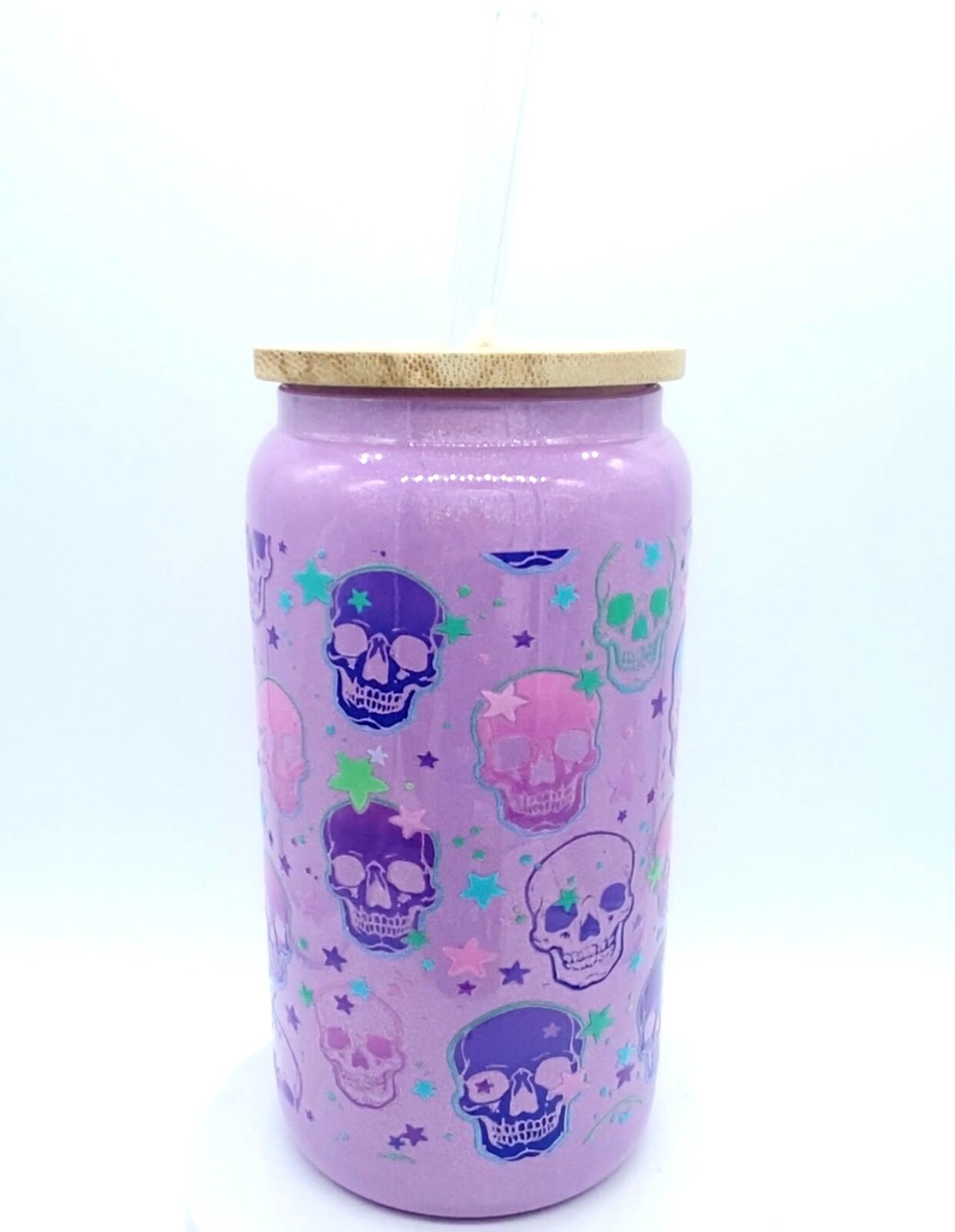Purple Shimmer Skull Glass Can Skull and Star Shimmer 16oz Glass Can Etsy
