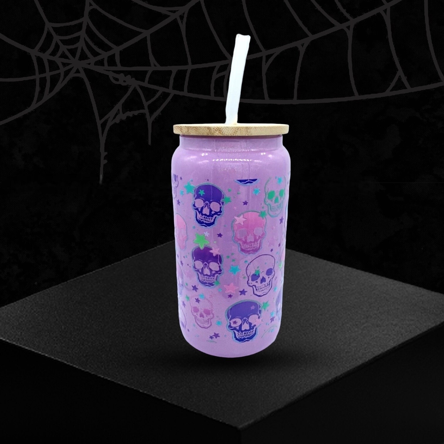 Purple Shimmer Skull Glass Can Skull and Star Shimmer 16oz Glass Can Etsy