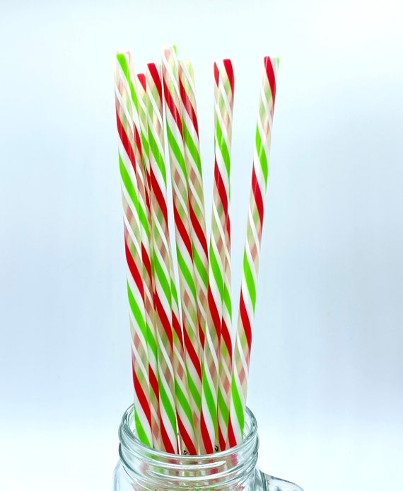 Holiday Stripe 12 Straws Christmas Reusable Straws 40oz Tumbler