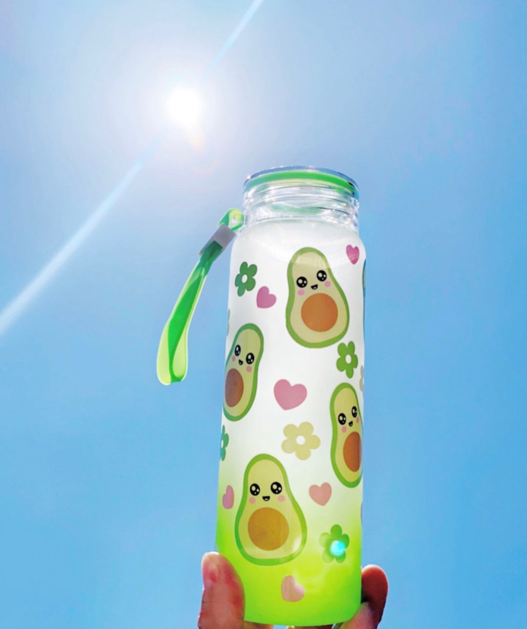 Avocado Skinny Green Glass Tumbler 17oz Tumbler Avocado Reusable