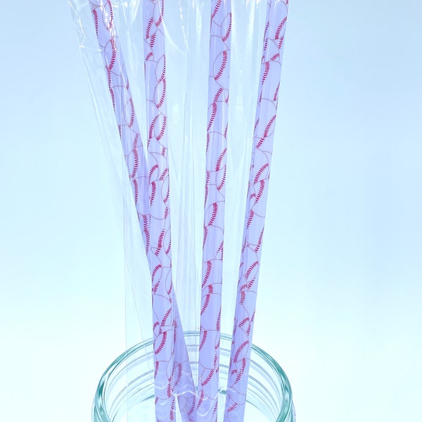 Baseball reusable plastic straw 10" - baseball - sports straw - baseball straw