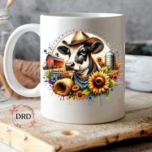Sunflower Mug Wrap, Cow Mug Wrap Sublimation Design, Farm Life Mug, Cow Sublimation, 11oz Mug Design Png, 15oz Mug Wrap, Cute Dairy Cow Png
