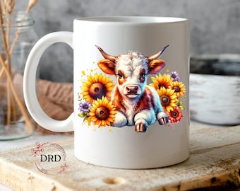 Highland Cow Mug Wrap, Sunflower Mug Wrap Sublimation Design, Farm Life Mug, Cow Sublimation, 11oz & 15oz Mug Design, Cute Highland Cow Png