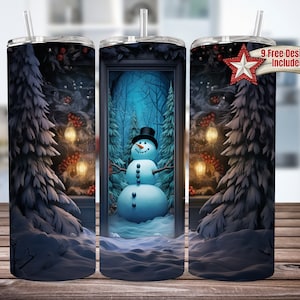 Winter Snowman Tumbler Wrap Template, Christmas 20oz Skinny Sublimation Tumbler Design, Instant Digital Download, Winter Tumbler Png Design