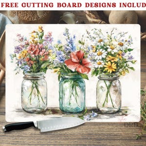Rustic Country Jars Chopping Board Png, Floral Cutting Board Sublimation Design, Cutting Board Design, Glass Cutting Board Digital Download
