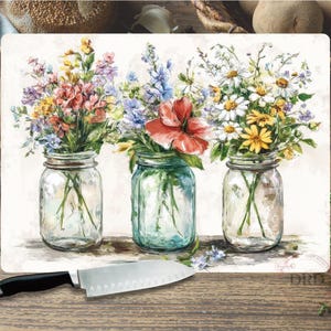 Rustic Country Jars Chopping Board Png, Floral Cutting Board Sublimation Design, Cutting Board Design, Glass Cutting Board Digital Download