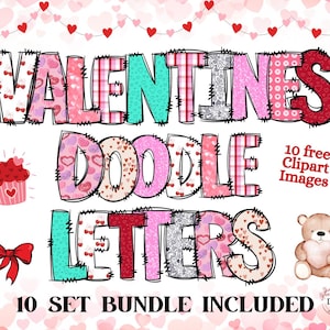 Paquete de garabatos de San Valentín, paquete de alfabetos en formato PNG, conjunto de garabatos con imágenes prediseñadas gratuitas, paquete de alfabetos de San Valentín, números en formato PNG, descarga digital