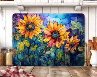 Alcohol Ink Sunflowers Cutting Board Sublimation Design, Floral Cutting Board Design, Glass Cutting Board PNG, Kitchen Chopping Board File