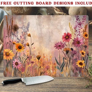 Spring Daisy's Wildflower Cutting Board Sublimation Design, Floral Cutting Board Design, Glass Cutting Board PNG, Kitchen Chopping Board