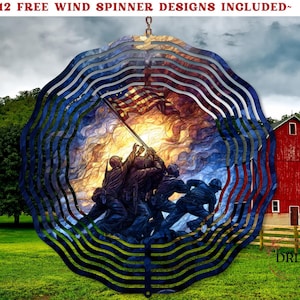 Buntglas-Flagge, die am Iwo Jima Wind Spinner Sublimationsdesign anhebt, Buntglas-Flaggen-Windspiel, digitaler Download Png