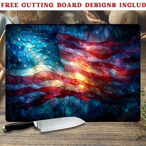 Stained Glass American Flag Cutting Board Sublimation Design Png, Patriotic Flag Cutting Board, Independence Day Glass Chopping Board Png