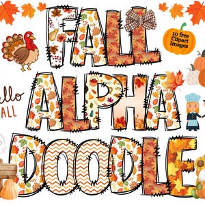 Fall Alpha Doodle Letters PNG Bundle, Autumn Sublimation Alphabet, Farmhouse Fall Clipart, Thanksgiving Digital Letters & Graphics