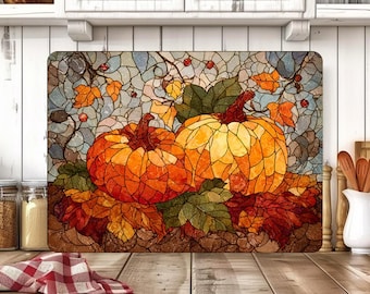 Stained Glass Pumpkin Cutting Board PNG, Autumn Leaves Fall