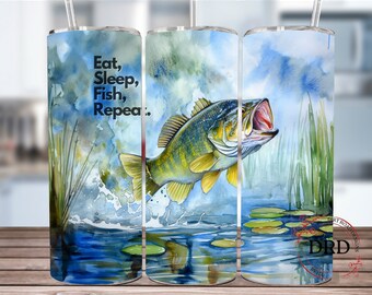 Bass Fish Tumbler Wrap 20oz Skinny Sublimation design, Fishing Life Png, Fish Tumbler Png, Manly Tumbler Png, Digital Download Fishing Wrap