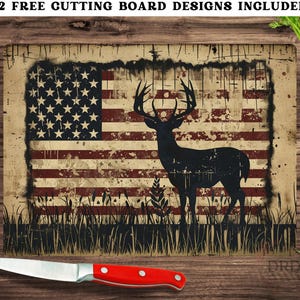 Men Rustic Deer Cutting Board, Patriotic Flag Cutting Board, Cutting Board PNG For Dad, Hunting Sublimation Design, Glass Chopping Board Png
