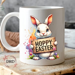 Hoppy Easter Rabbit Mug Wrap, 11oz & 15oz Mug Sublimation Design Png, Digital Download, Happy Easter Png, Easter Vibes Png, Easter Mug Wrap