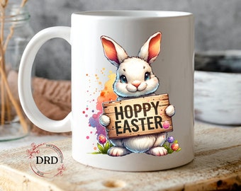 Hoppy Easter Rabbit Mug Wrap, 11oz & 15oz Mug Sublimation Design Png, Digital Download, Happy Easter Png, Easter Vibes Png, Easter Mug Wrap