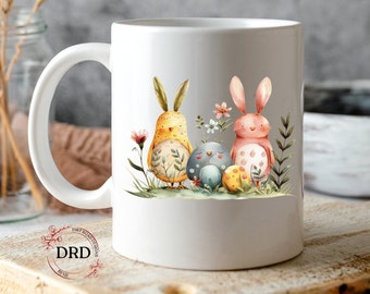 Easter Bunnies Mug Wrap, 11oz & 15oz Mug Sublimation Design Png, Digital Download, Happy Easter Png, Easter Rabbit Mug, Easter Mug Wrap