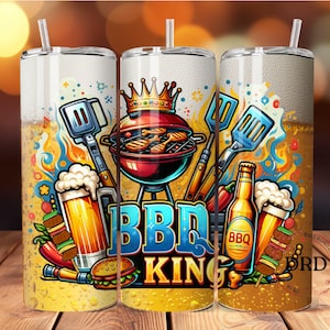 BBQ King 20oz Skinny Tumbler Sublimation Design, BBQ Tumbler Wrap, Tumbler Wrap For Men, Beer Tumbler Wrap, Gift For Him, Alcohol Tumbler