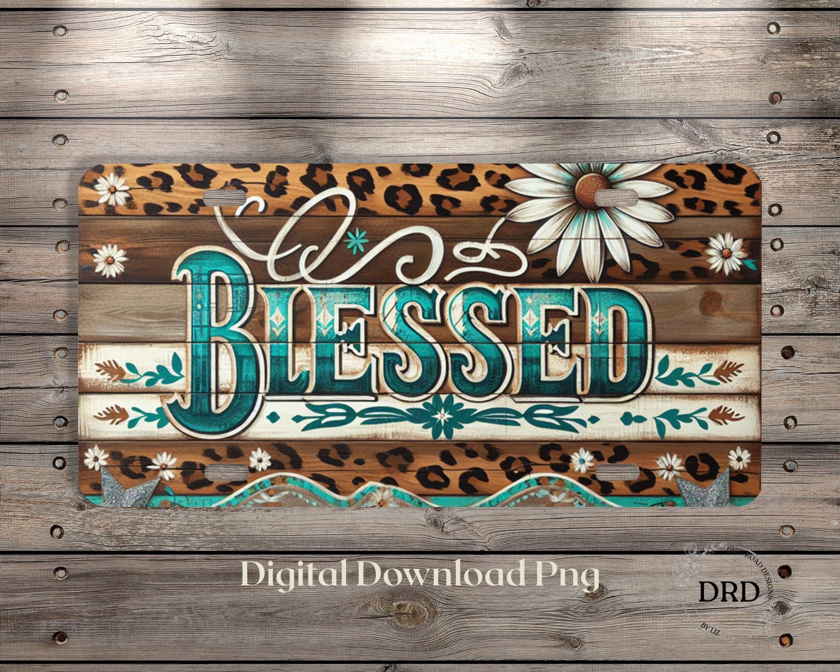 Blessed License Plate PNG, Christianity License Plate, Teal Leopard ...