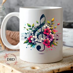 Music Note Mug Wrap Sublimation Design, Music mug wrap, 11oz & 15oz Mug Design Png, Music Teacher Mug Wrap, Floral Mug Wrap