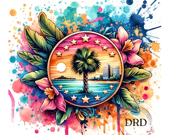 Retro zonsondergang strand clipart png, strand sublimatie design, strand shirt clipart, palmboom png, strand scène png, instant digitale download